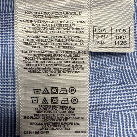 Brooks Brothers 1818 Shirt Mens 17.5 Blue Checked Regent Fit No-Iron Button Down - Picture 4 of 5